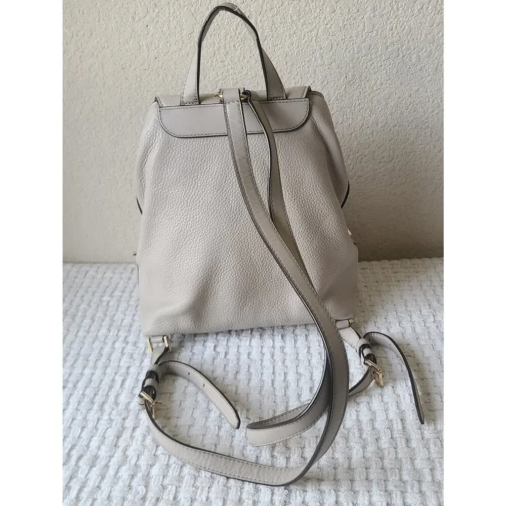 Michael Kors Pebbled Leather Backpack in Light Cream with Gold Hardware